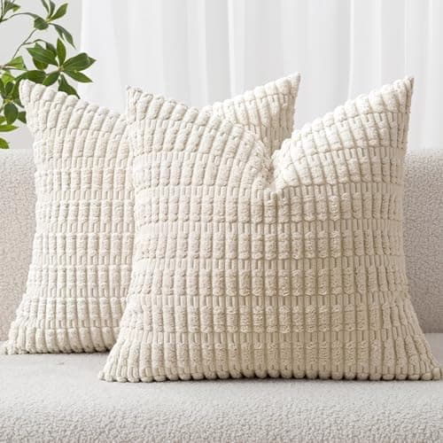 MIULEE Pack of 2 Corduroy Decorative Throw Pillow Covers 18x18 Inch Soft Boho Striped Pillow Covers Modern…
