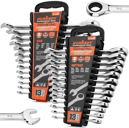 HORUSDY 26-Piece Ratcheting Wrench Set | Metric and SAE | Ratchet Combination Wrenches Set with Organizer | 72-Tooth | Chrome…
