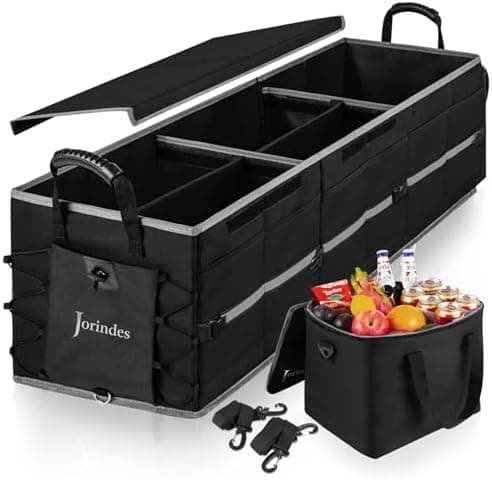 Collapsible Trunk Organizer for Car with Insulated Leak proof Cooler Bag, 3 Compartments SUV Cargo Organizer…
