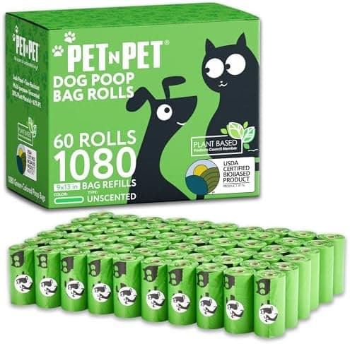 Pet N Pet 1080 Counts Green Poop Bags for Dogs, 41% Plant Based & 59% PE Extra Thick Dog Poop Bags Rolls, 9" x 13", Unscented Pet…