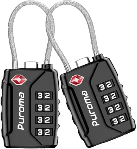 Puroma Puroma 2 Pack TSA Approved Luggage Locks, 4 Digit Combination Travel Cable Locks Resettable Code Lock…