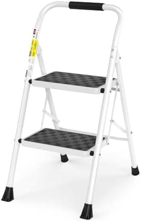 HBTower 2 Step Ladder,2 Step Stool for Adults Folding Step Stool with Cushioned Handle with Wide Anti-Slip Pedal Ergonomic Design…