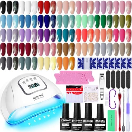 JODSONE Gel Nail Polish Kit with U V Light 32 Colors Gel Polish Nail + 4 Functional Adhesive Bottles Kit Soak…