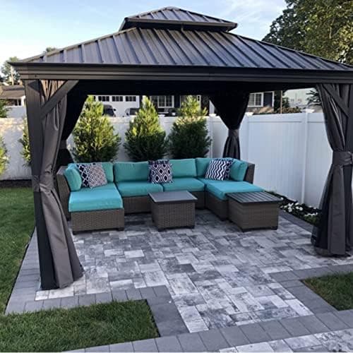 PURPLE LEAF 10' X 12' Permanent Hardtop Gazebo Aluminum Gazebo with Galvanized Steel Double Roof for Patio…