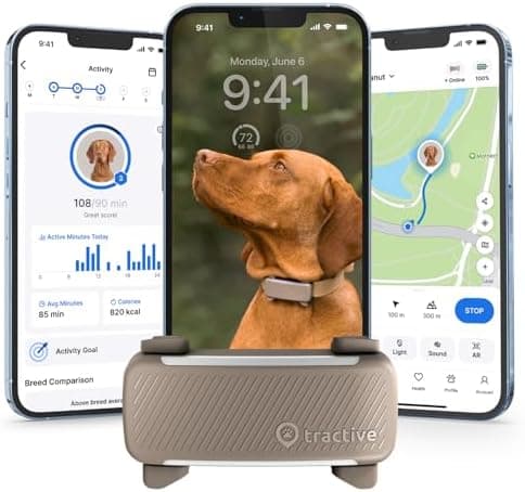 Tractive Smart Dog GPS Tracker | Live Pet Tracker with Virtual Fence | Vital Signs Monitoring of Heart & Respiratory Rate | Bark…