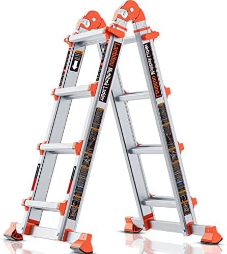 LANBITOU Ladder, A Frame 4 Step Ladder Extension, 14 FT Anti-Slip Multi Position & Storage Folding Ladder, 330 lbs Security Load…