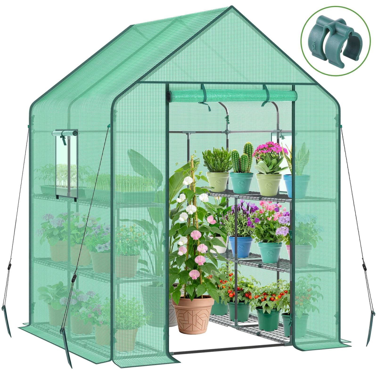 Ohuhu Greenhouse for Outdoors with Screen Windows, 57 x 57 x 76'' Walk in Plant Greenhouses Heavy Duty with…