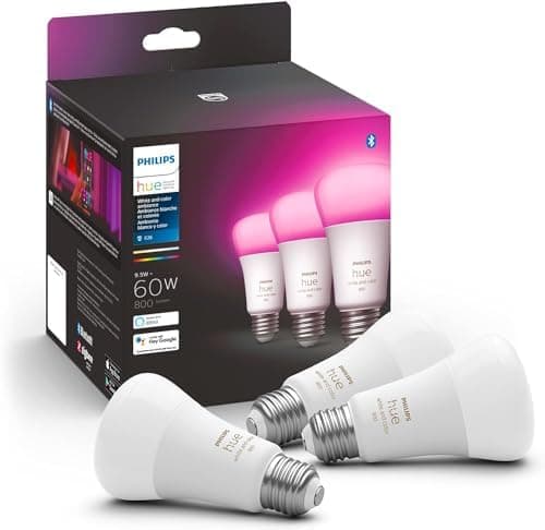 Philips Hue A19 LED Smart Light Bulb - White and Color Ambiance - 60W Indoor Light Bulb - Control with Hue App - Works with…