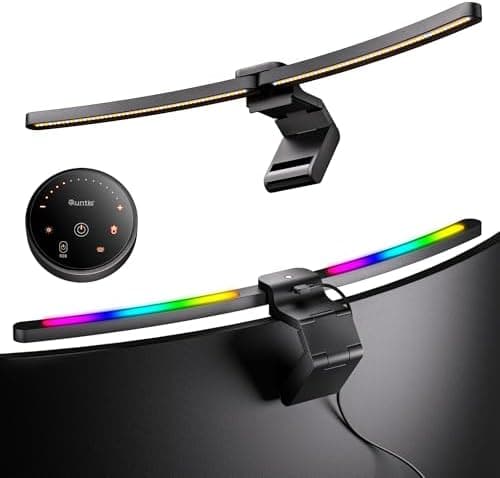 Quntis Curved Monitor Light Bar 15 RGB Backlight for 34"+ Screens, Computer Bar Lights Foldable Dual Light…