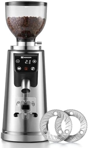 MOKKOM Professional 64mm Flat Burr Coffee Grinder with 100 Grind Settings, All-Metal Stainless Steel Body…