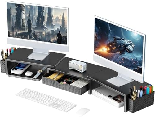 gianotter Dual Monitor Stand Riser, Desk Organizer With Drawer and 2 Pen Holders, Computer Monitor Stand…