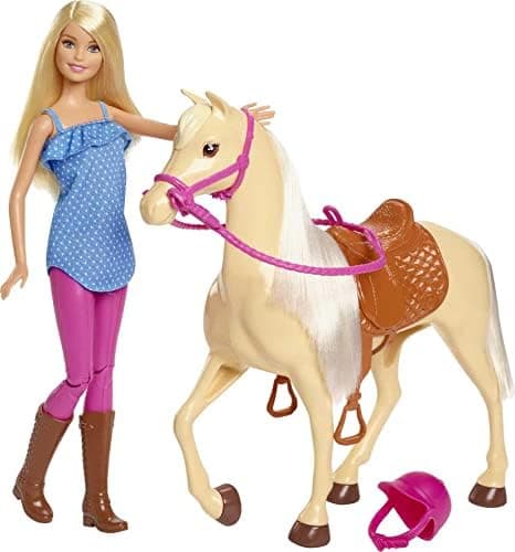 Barbie Doll, Blonde, Wearing Riding Outfit with Helmet, and Light Brown Horse with Soft White Mane and Tail…