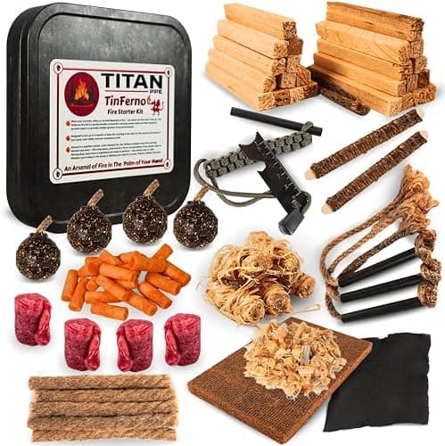 TinFerno Fire Starting Kit – 100pc Fire Starter for Campfires, Ferro Rod, Magnesium Flint, Char Cloth…