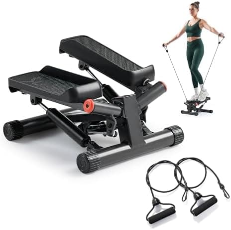 Sunny Health & Fitness Twist Steppers with Resistance Bands, Compact Mini Stair Step Machines for Low-Impact…