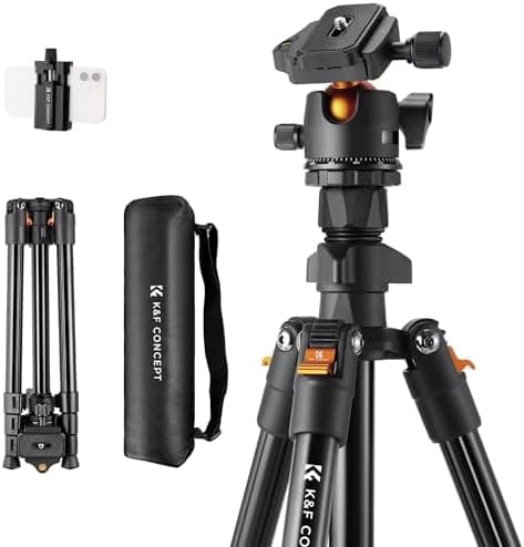 K&F CONCEPT 64 inch/163 cm Camera Tripod,Lightweight Travel Outdoor DSLR Tripods with 360 Degree Ball Head…