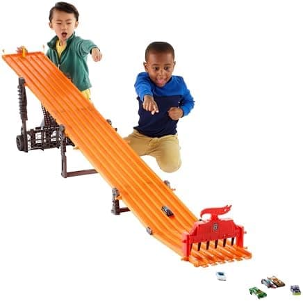Hot Wheels Toy Car Playset with Lights, Sounds & 6 1:64 Scale Vehicles, Super 6-Lane Raceway, 8-foot Track…