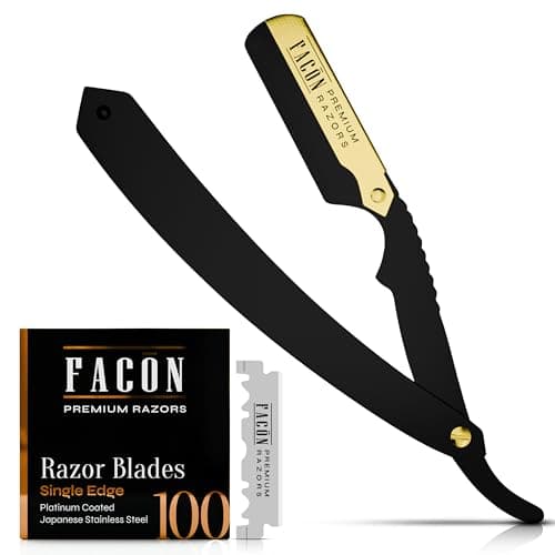 Facón Straight Razors for Men - Professional Barber Straight Edge Razor Kit with 100 Blades, Classic Stainless Steel Barbero…
