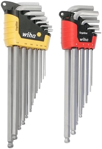 Wiha 66982 ErgoStar Ball End Hex L-Key Set, 22 Piece, Inch & Metric, Chrome Finish, Durable Holder