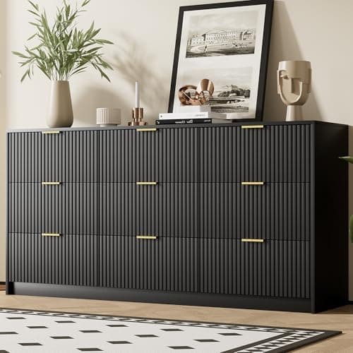 Furniway Black Dresser for Bedroom, Modern Dresser with 9 Drawers and Smooth Slides, Wide Chest of Drawers…