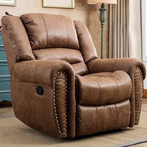 CANMOV Leather Recliner Chair, Classic and Traditional Manual Recliner Chair with Comfortable Arms and Back…