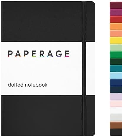 PAPERAGE Dotted Journal Notebook, (Black), 160 Pages, Medium 5.6 in x 8 in - 100 GSM Thick Paper – Hardcover…