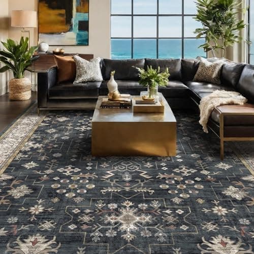 Black Farmhouse Washable 8x10 Area Rugs for Living Room, Bedroom, Dining Room Kitchen Table Rug for Under…
