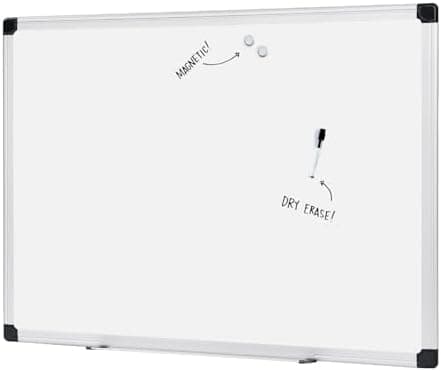 Amazon Basics Magnetic Dry Erase Whiteboard, 36 x 48-inch, Aluminum Frame, Silver/White, Easy to Install