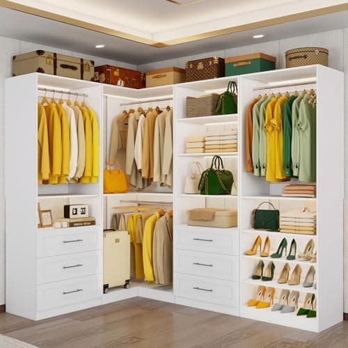 Vomavex Closet System with 4 sets, 101.9" Closet Organizer Systems with 6 Drawers & 8 Hanging Rods &…