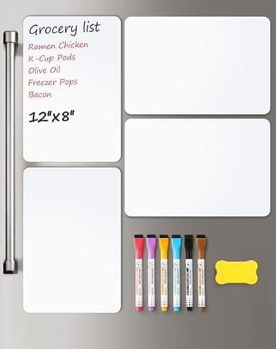 4 PACK Magnetic Dry Erase Board Sheet for Fridge, 12"x8" Erasable Refrigerator WhiteBoard w/ 6 Markers & 1…