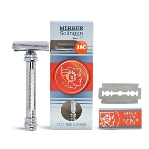 MERKUR 39C Double Edge Safety Razor, Slant Bar Design- Long Handle, Made in Germany, Plastic-Free, Two Piece…