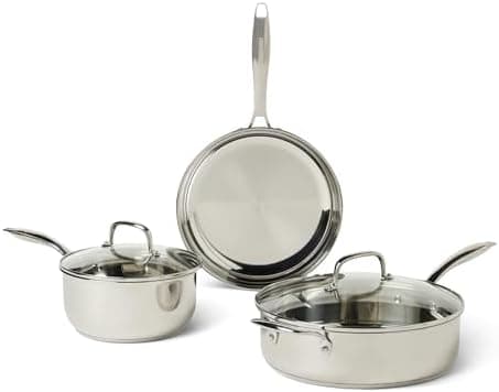 Amazon Basics Stainless Steel Cookware Set, 5-Piece, All Cooktop Friendly, Dishwasher-Safe, Induction…