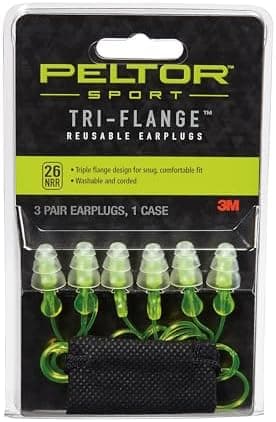 Peltor Sport Tri-Flange Corded Reusable Earplugs, 3 Pair, Noise Reduction Rating (NRR) 26 dB, Comfortable Fit, Ideal For Range…