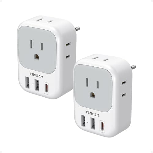 2 Pack European Travel Plug Adapter, TESSAN Europe Power Converter 4 Outlets 3 USB(1 USB C PD 20W), Type C…