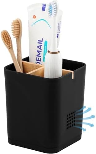 Electric Toothbrush Holder 3 Slots Tooth Brushing Holder with Bamboo Dividers for Bathrooms, Plastic…