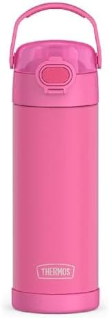 THERMOS FUNTAINER 16 Ounce Stainless Steel Vacuum Insulated Bottle with Wide Spout Lid, Neon Pink