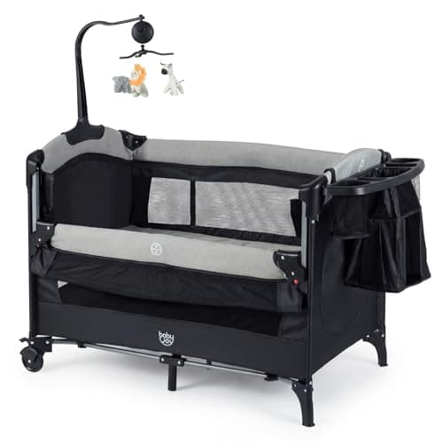 BABY JOY 5-in-1 Pack and Play, Baby Bedside Sleeper with Bassinet, Portable Baby Playard with U-Shaped Diaper…