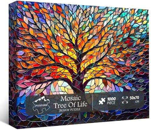 PICKFORU Stained Glass Puzzle Tree of Life Puzzles for Adults 1000 Pieces, Impossible Hard Difficult…