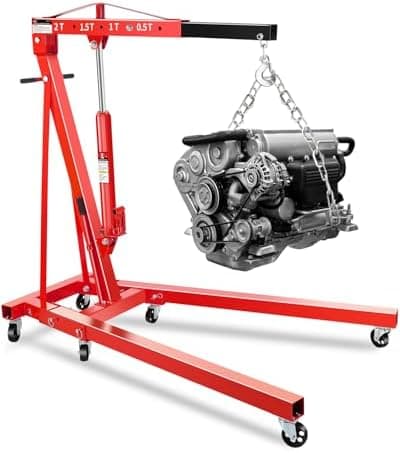 2-Ton Shop Crane, Hydraulic Folding Engine Hoist w/6 Steel Casters - Lift Car Transmissions, Boat Motors…