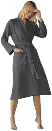 Coyuchi Coyuchi Unisex Organic Waffle Robe, Long Bathrobe, Cotton, Shadow, (S-M)