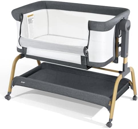 Jimglo 3 in 1 Baby Bassinet, Bedside Bassinet for Baby, Rocking Bassinet with Comfy Mattress and Wheels, 6…