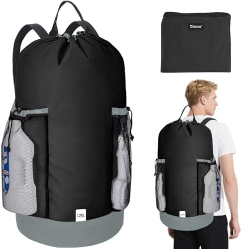 BALEINE 120L Laundry Bag Backpack, 900D Oxford Fabric Large Travel Laundry Bags with Shoulder Straps and 2…