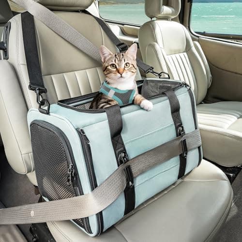 PETSFIT Soft-Sided Cat Carrier with Patented Safety Buckles, Lockable Zippers & Safety…