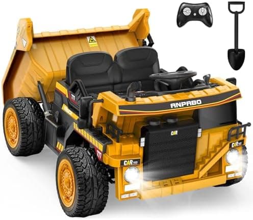 ANPABO 24V Ride On Dump Truck, 2X75W Powerful Motors, Up to 4.4Mph, EVA Tires, Construction Vehicle…