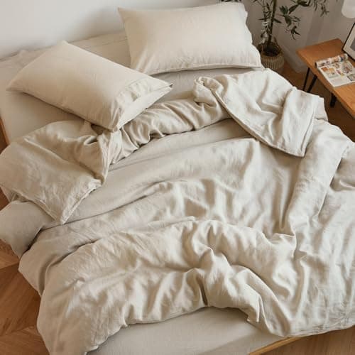 Sijo Stone Washed Organic French Linen Bed Sheet Set, GOTS Certified Organic, Best Cooling Linen Sheet Award…
