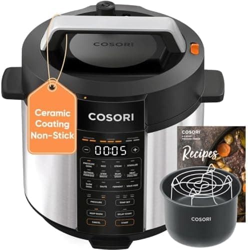 Cosori Pressure Cooker 6QT, Stainless Steel, 9-in-1 Multi Cooker, 12 Safety Features, Ceramic Inner Pot…