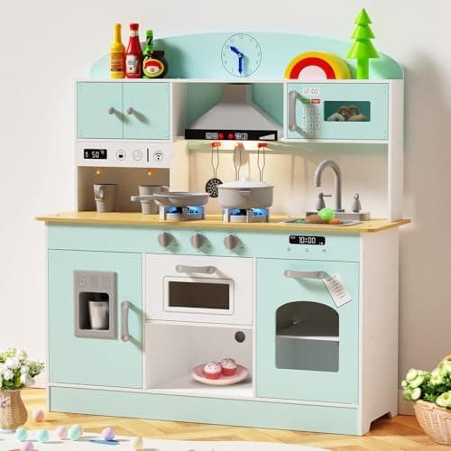 Babytronic Wooden Play Kitchen Set, Pretend Play Kitchen with Lights and Sounds for Kids Ages 3+, Includes…