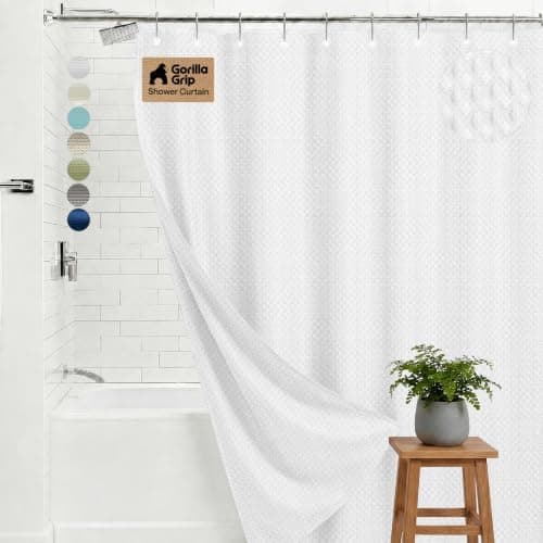 GORILLA GRIP Textured Shower Curtain, Thick Weighted Fabric, Wrinkle and Rust Resistant, Hotel Quality…