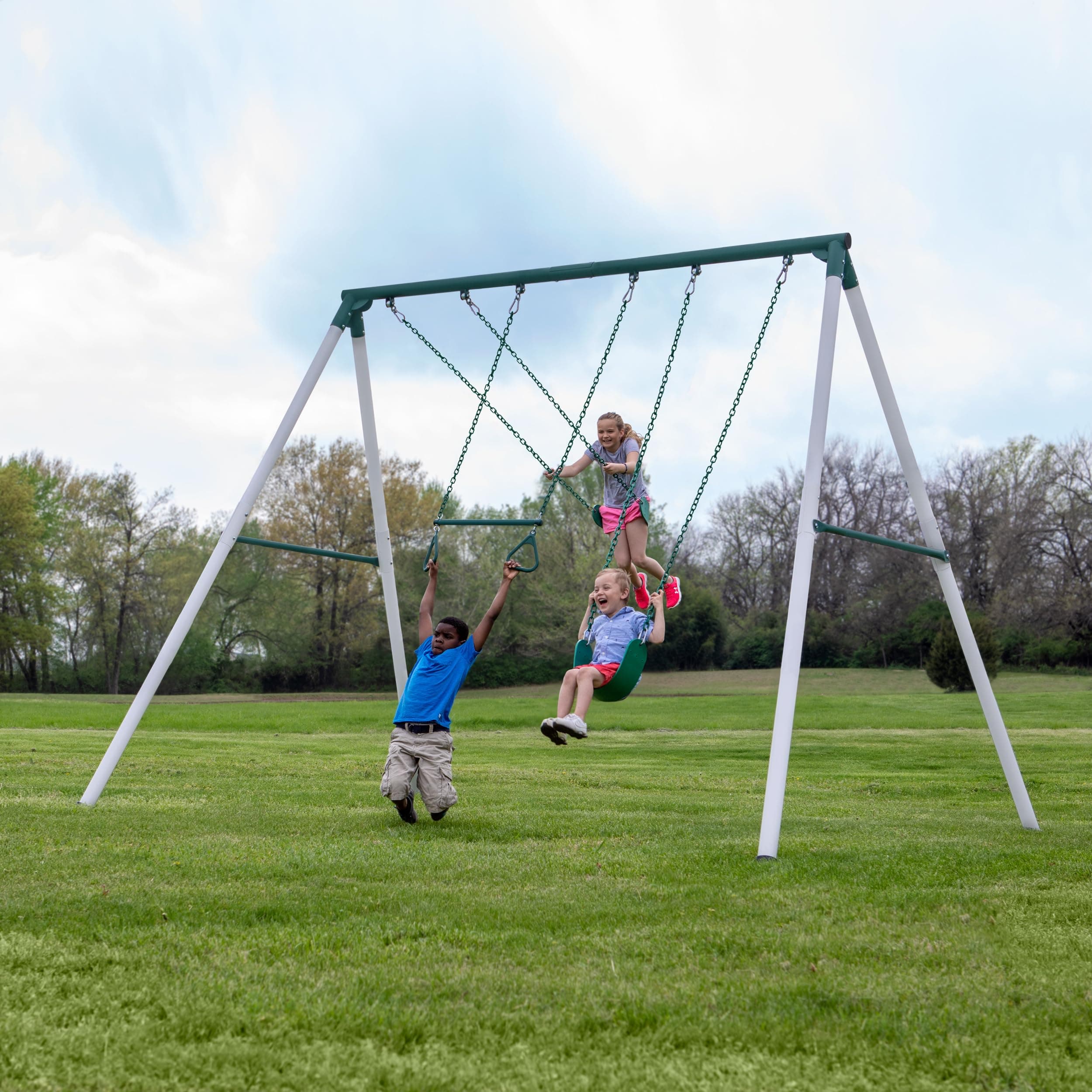 Backyard Discovery Big Brutus Galvanized Steel Swing Set Kit with Classic A-Frame, Two Belt Swings, One…