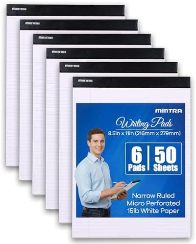 Mintra Office White Legal Pads – Ruled Notepads and Micro-Perforated Sheets, Ideal for Writing, Note-Taking &…