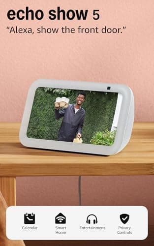 Amazon Echo Show 5 (newest model), Smart display, Designed for Alexa+, 2x the bass and clearer sound, Glacier White Reducing CO2